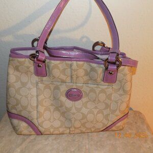 Coach Tan & Purple Peyton Shopper Carryall